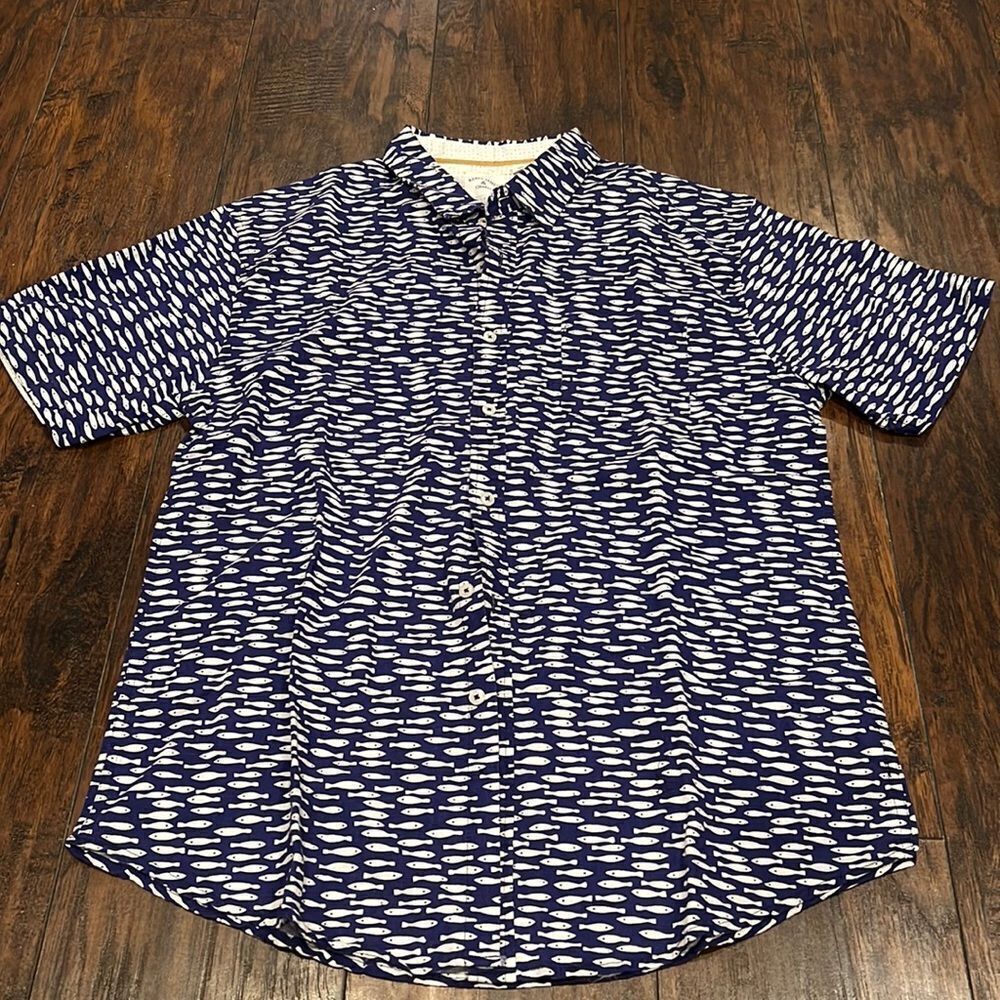 Rebel James &‎ Charli button down linen blend shirt Sz L short sleeve Blue NWT